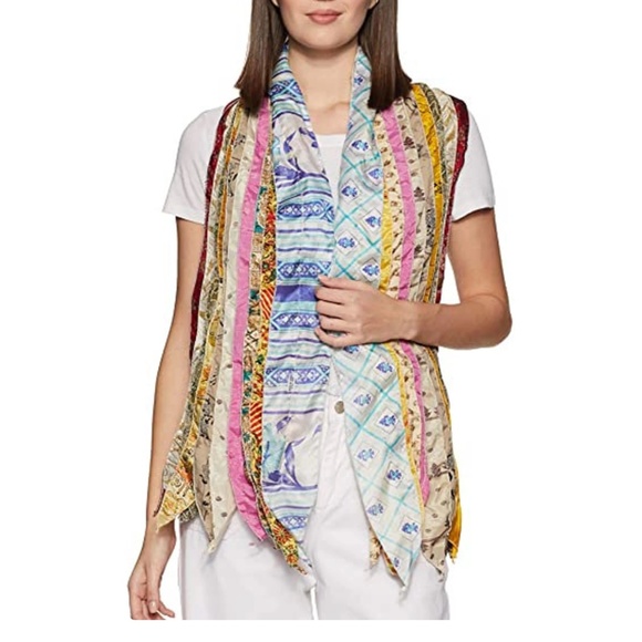 Colorful Striped Panel Scarf Size 75”:9” made of Indian saris hand crafted - Picture 8 of 8